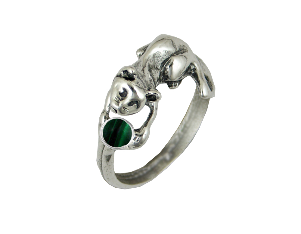 Sterling Silver Kitty Cat Ring With Malachite Size 7 Sterling Silver Kitty Cat Ring With Malachite Size 7